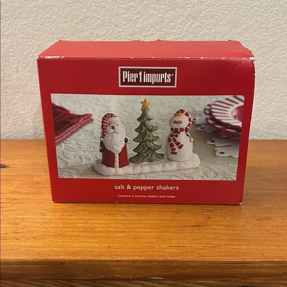 Pier 1 Imports Red and Green Santa Snowman Salt & Pepper Shaker Set